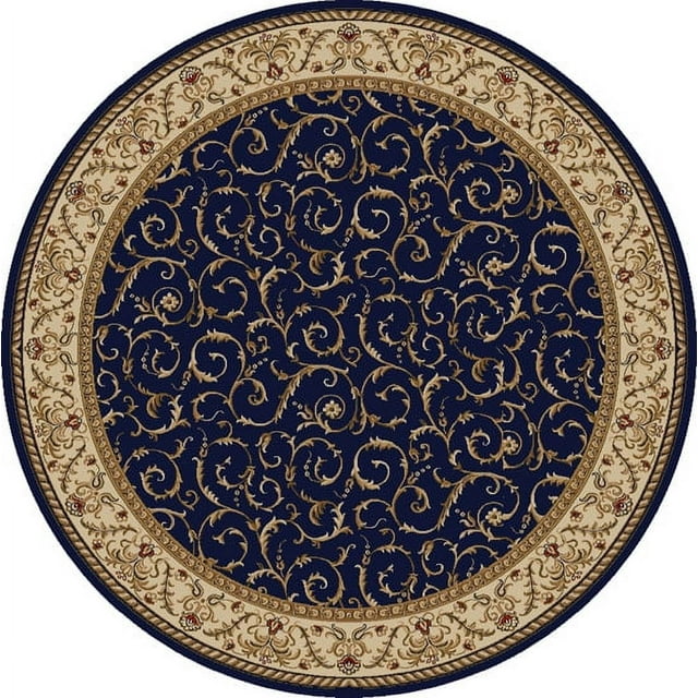 Radici Usa Como Area Rug 1599 Navy Blue Italian Bordered 5' 3" x 5' 3" Round