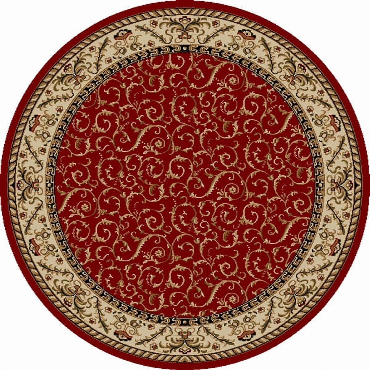 Red and Beige Round Synthetic Oriental Area Rug, 5'