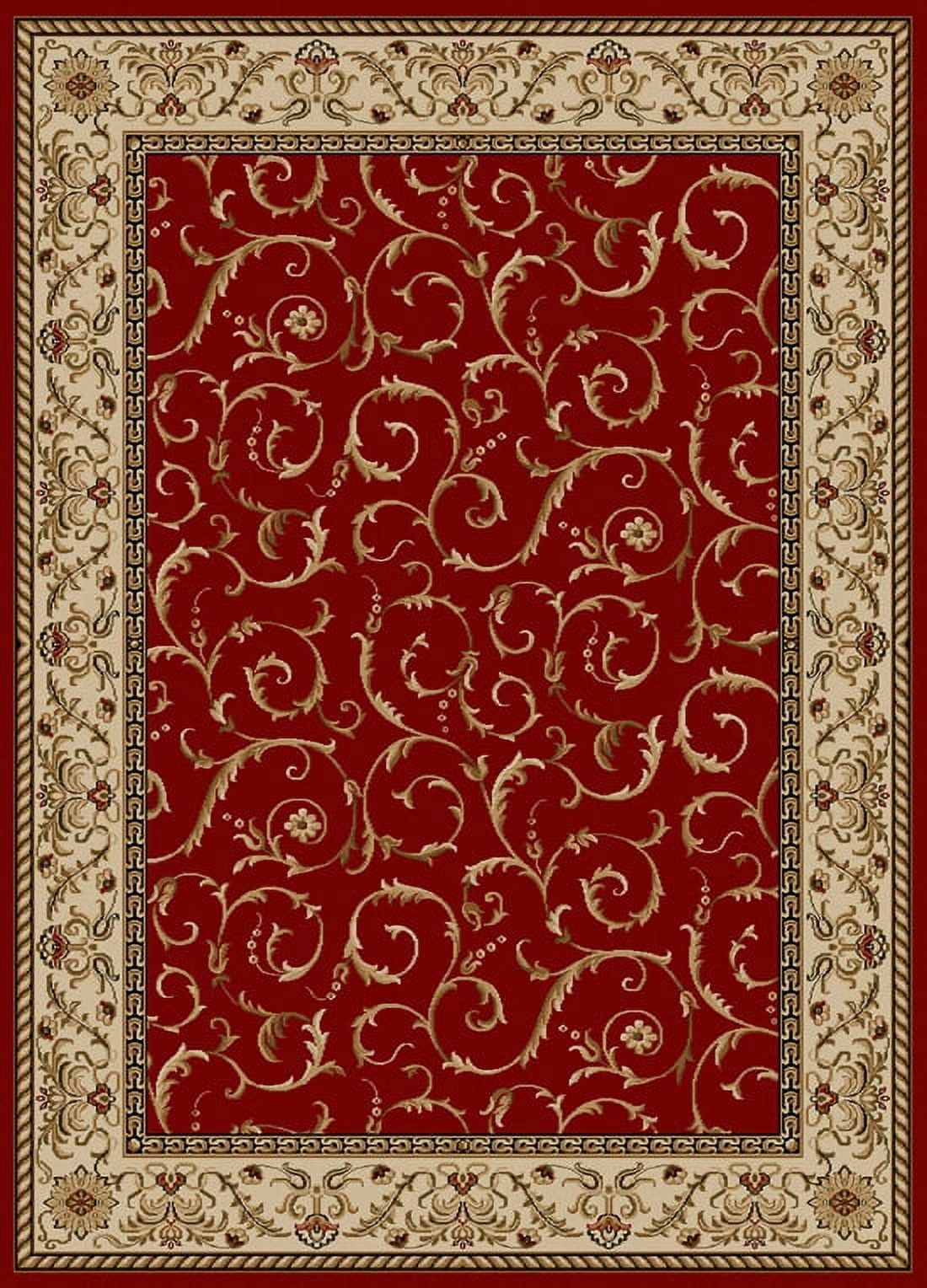 Elegant Red and Beige Floral Synthetic Area Rug 8' x 10'
