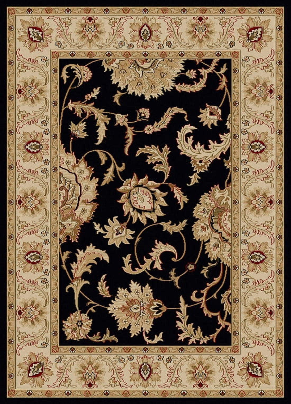 Black and Beige Floral Synthetic Rectangular Area Rug 3' x 5'