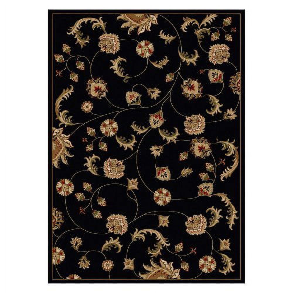 Como Black and Beige Floral Synthetic 8' Runner Area Rug
