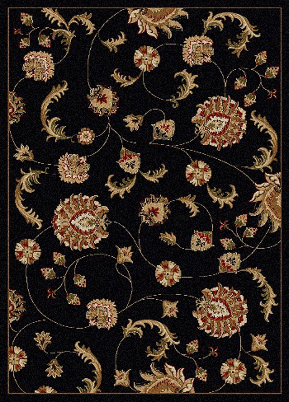 Black Floral Medium Pile Polypropylene Area Rug