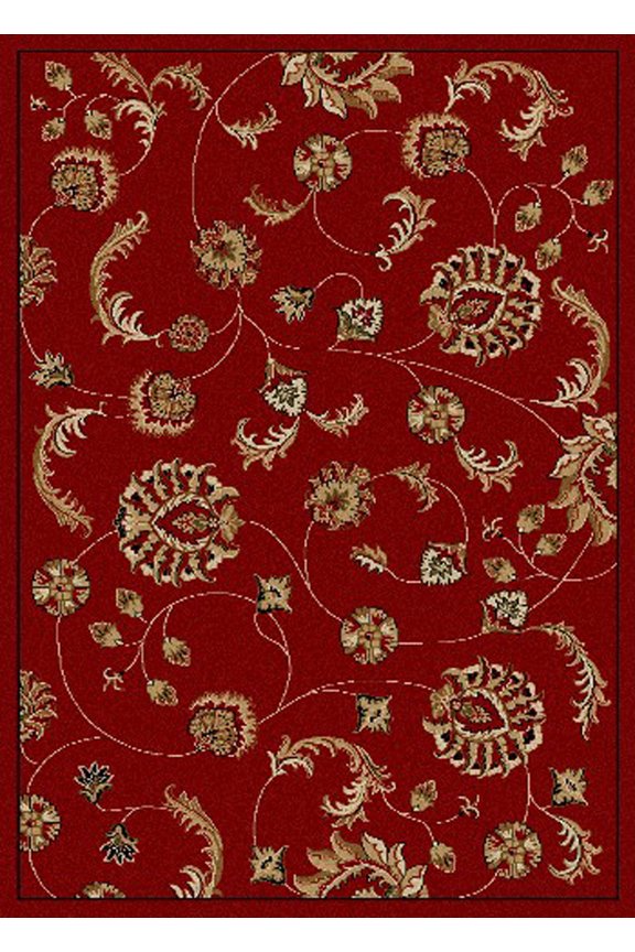 Como Area Rug 1835 Transitional Red Scrolls Blossoms 2' 2" x 7' 7" Rectangle