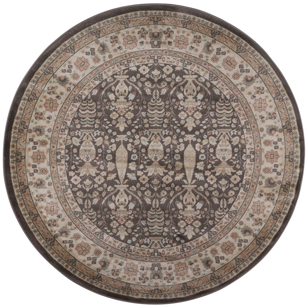 Garda Brown Round Synthetic Oriental Floral Area Rug