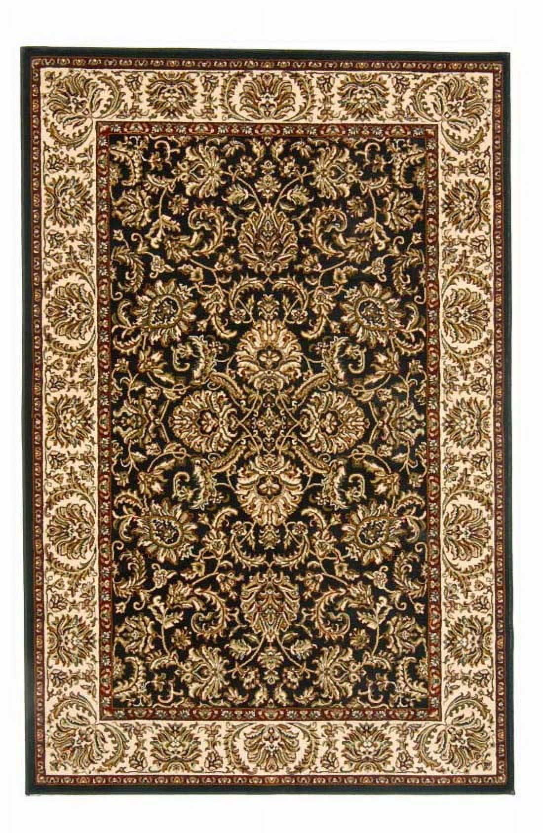 Black and Beige Floral Synthetic Rectangular Area Rug