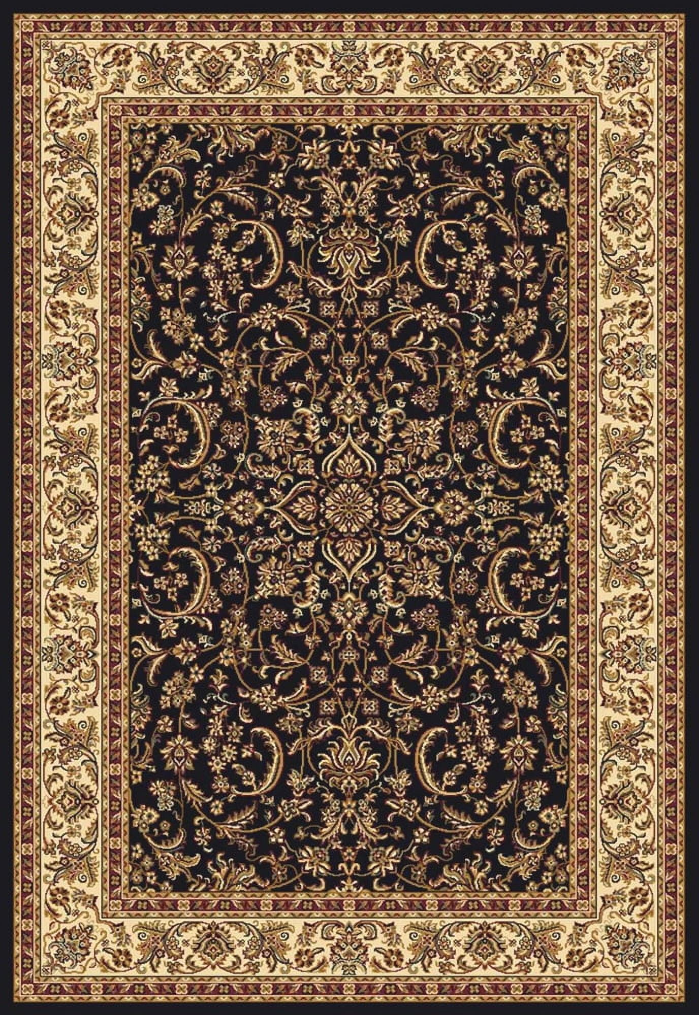 Black and Beige Synthetic Traditional Rectangular Area Rug