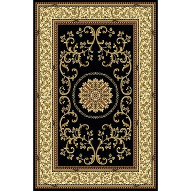 Radici Usa Noble Area Rug 1419 Black Scrolls Vines 3' 3" x 5' 4" Rectangle