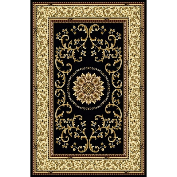 Radici Usa Noble Area Rug 1419 Black Scrolls Vines 3' 3" x 5' 4" Rectangle