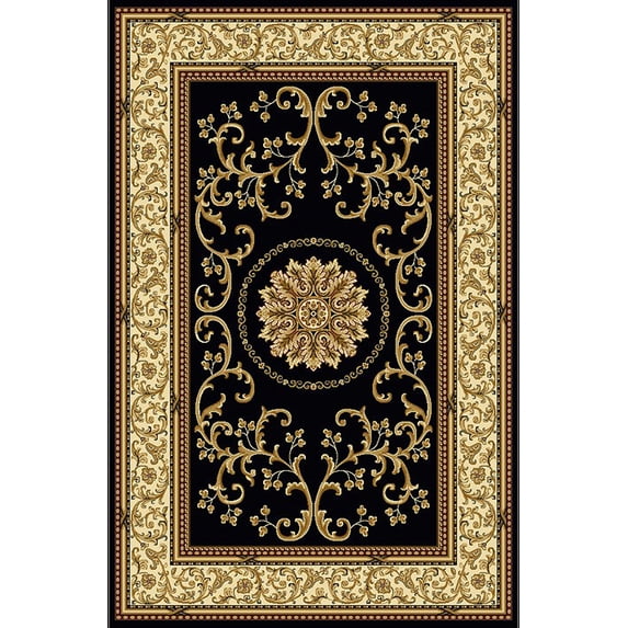Radici Usa Noble Area Rug 1419 Black Scrolls Vines 3' 3" x 5' 4" Rectangle