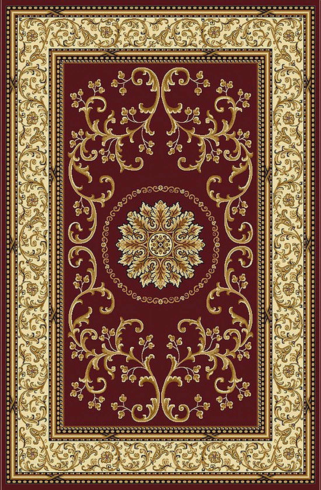 Burgundy and Ivory Synthetic Reversible Rectangular Area Rug