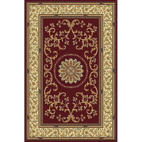 Radici Usa Noble Area Rug 1419 Burgundy Scrolls Vines 5' 5" x 8' 3" Rectangle