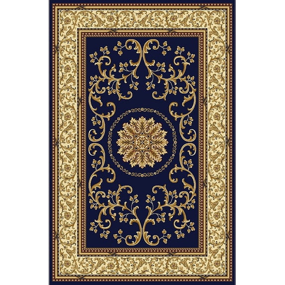 Radici Usa Noble Area Rug 1419 Navy Blue Scrolls Vines 9' 10" x 12' 10" Rectangle