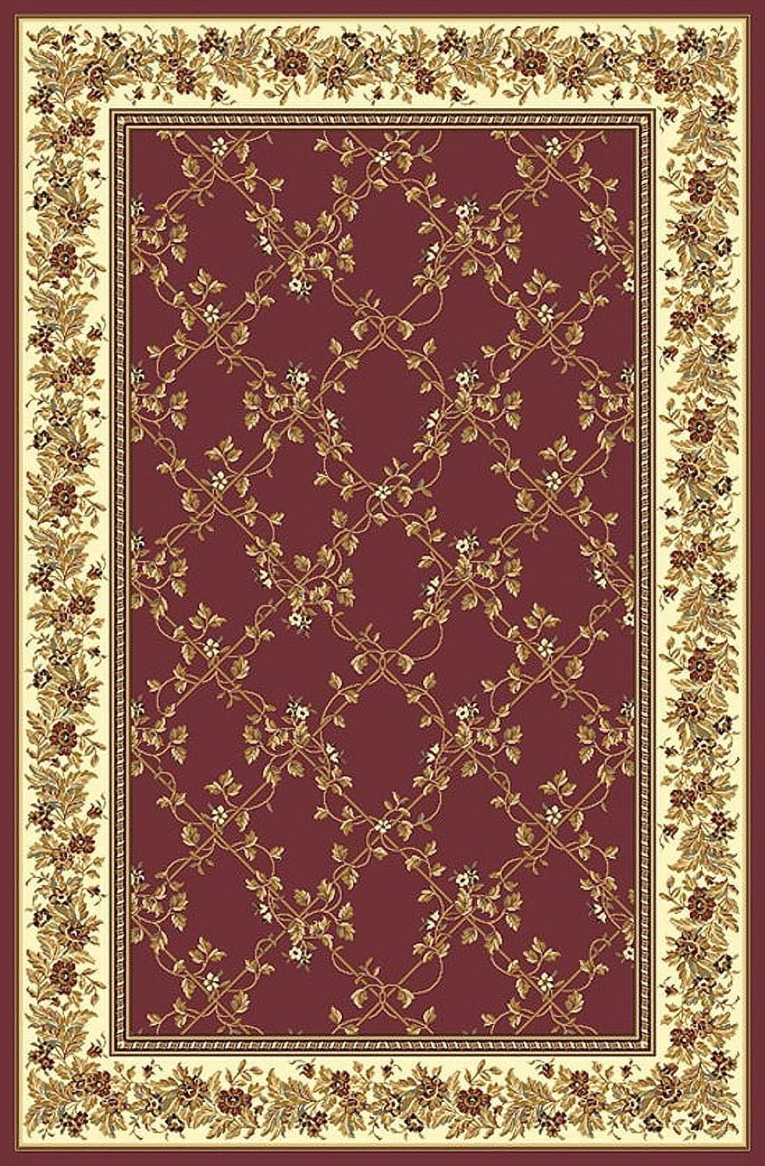 Burgundy and Beige Wool Synthetic 8' x 10' Rectangular Area Rug