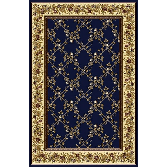 Radici Usa Noble Area Rug 1427 Navy Blue Floral Country 7' 9" x 11' 6" Rectangle