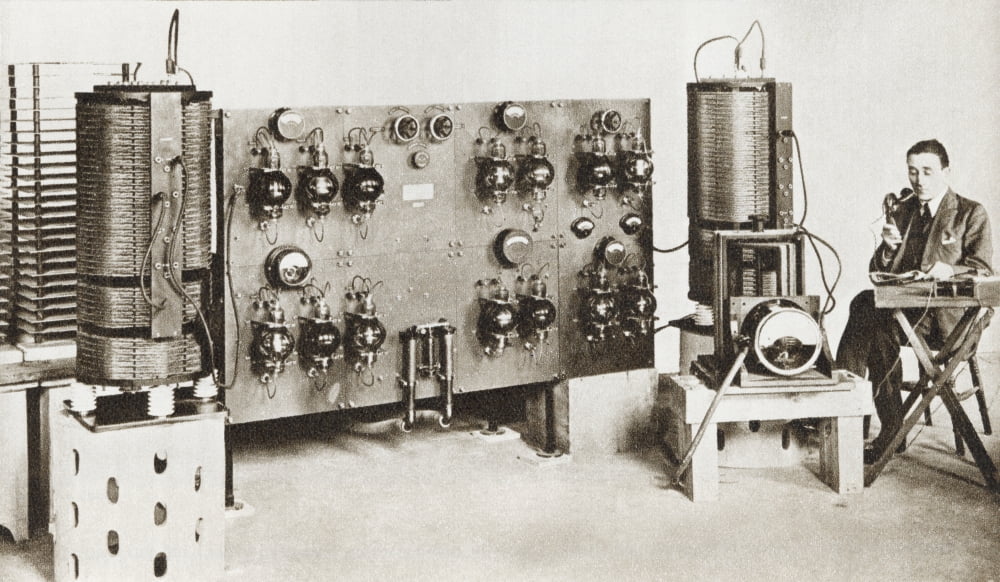 Radio Announcer Transmitting A News Bulletin In 1920 From The Story Of 25 Eventful Years In Pictures Published 1935 Canvas Art - Ken Welsh Design Pics (40 x 22)