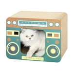 Radio Cat Scratcher Cardboard Lounge Bed - Durable Pads Prevent Furniture Damage - Cat Scratchers & Play House for Indoor Cats - Corrugated Scratcher Box Toy for Cat Birthday