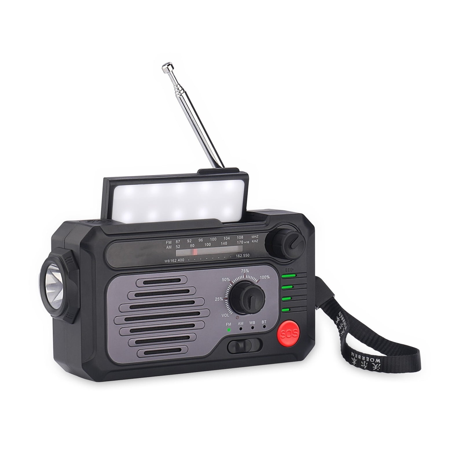Radio Disaster Prevention Emergency Solar Flashlight With Bluetooth Hand-cranked Power Generation Multi-function Outdoor Lighting Radio