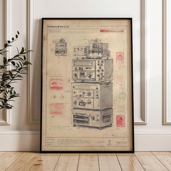Radio Equipment Blueprint Technical Drawing Poster