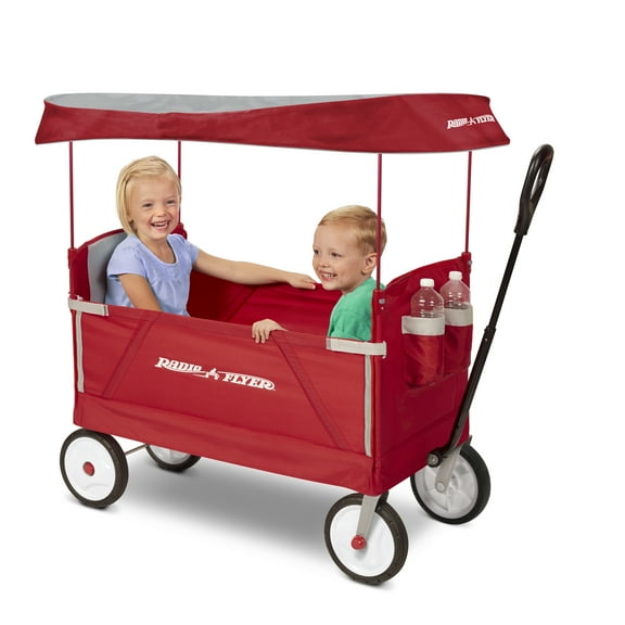 Radio Flyer, 3-in-1 EZ Fold Wagon with Canopy, Seat Belts, Red