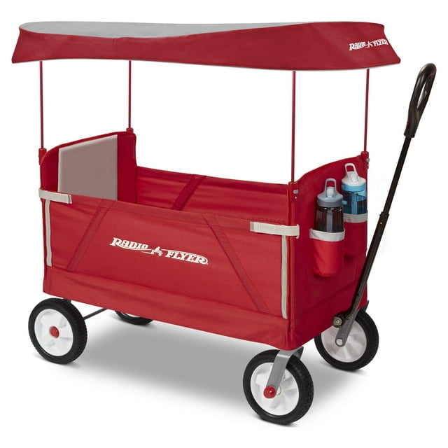Radio Flyer, 3-in-1 off-Road EZ Folding Kids Wagon with Canopy, Puncture Proof Tires, Red
