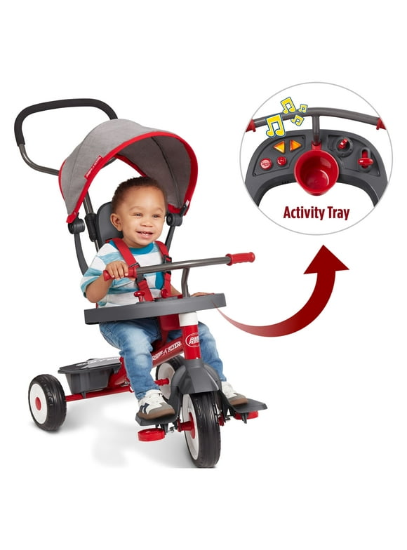 Radio Flyer, 4-in-1 Stroll 'N Trike with Activity Tray, Red & Gray, Convertible Tricycle,  Unisex