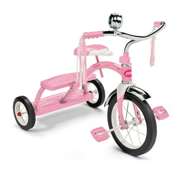 Radio Flyer Classic Pink Dual Deck Tricycle with 12 Inch Front Wheel and Adjustable Seat, For Ages 2 1/2 - 5 Years, Pink