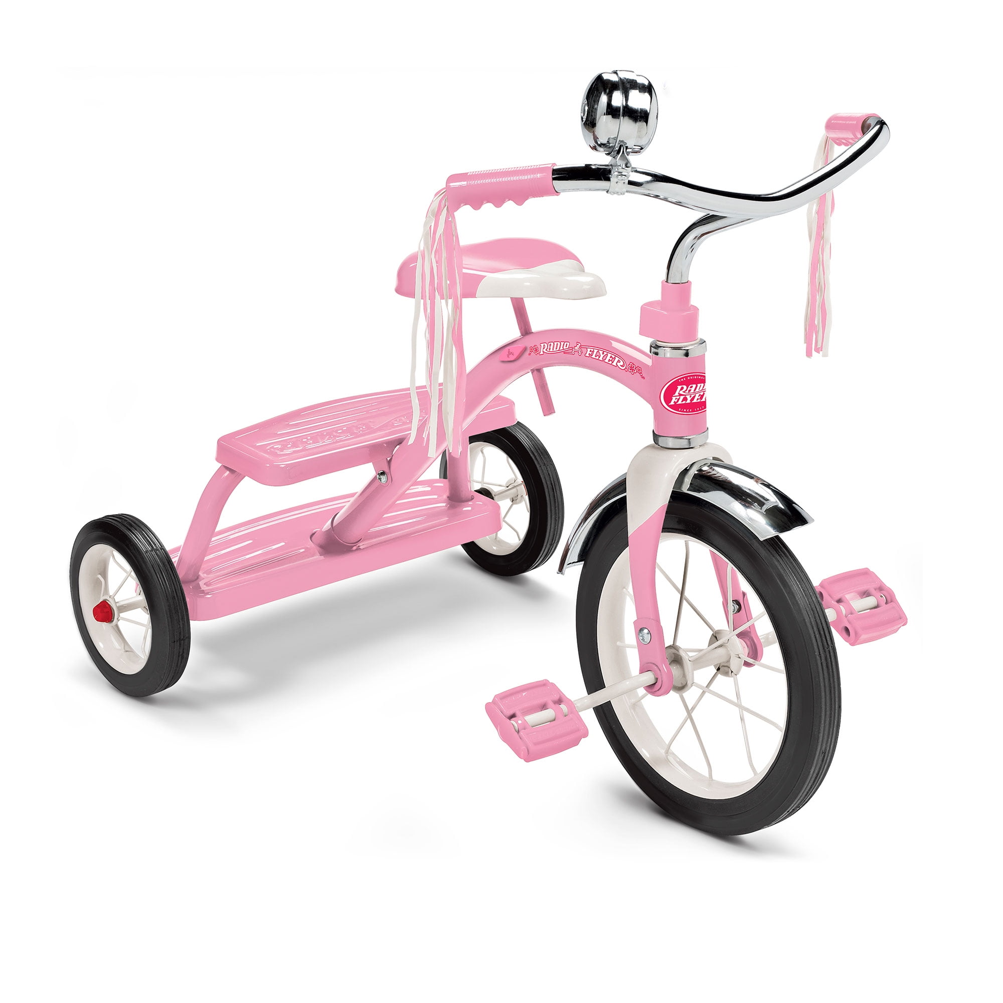 Radio Flyer Classic Pink Dual Deck Tricycle for Kids Toddlers 12 Front Wheel with Handles Pink Walmart