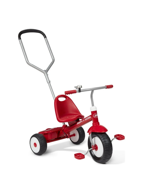 Radio Flyer, Deluxe Steer & Stroll Trike, Parent Push Handle, Red Tricycle for Boys and Girls