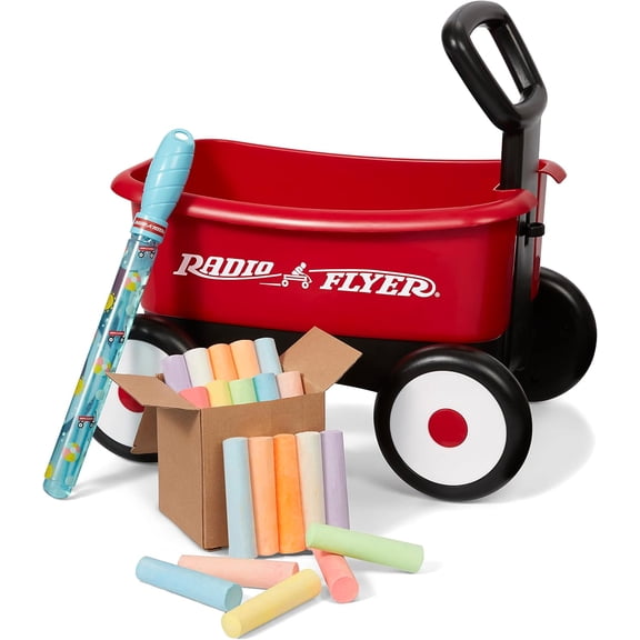 Radio Flyer My 1st Wagon 2-in-1 Walker & Pull Wagon with Bubbles and Chalk for Toddlers Ages 1-4, Red