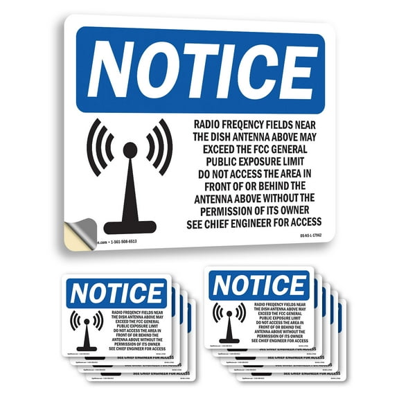 Radio Frequency Fields Near With Symbol OSHA Notice Vinyl Decal Label 10 Inch x 7 Inch - 10 Pack