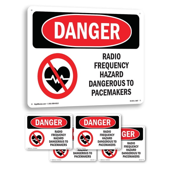 Radio Frequency Hazard Dangerous Pacemaker OSHA Danger Aluminum Sign 10 Inch x 7 Inch - 5 Pack