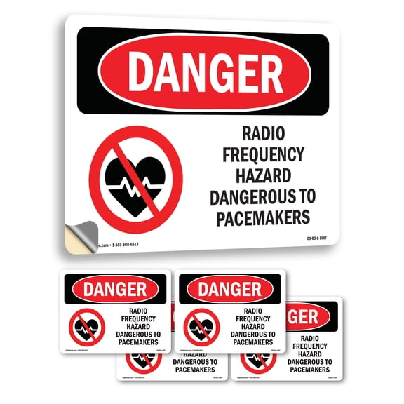 Radio Frequency Hazard Dangerous Pacemaker OSHA Danger Vinyl Decal Label 5 Inch x 3.5 Inch - 5 Pack