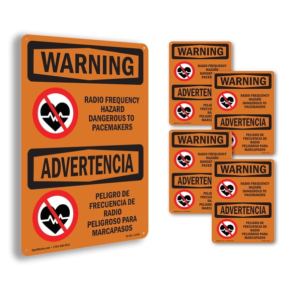 Radio Frequency Hazard Dangerous Pacemaker OSHA WARNING Aluminum Sign 10 Inch x 7 Inch - 5 Pack