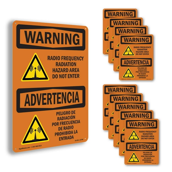 Radio Frequency Radiation Hazard Area OSHA WARNING Aluminum Sign 10 Inch x 7 Inch - 10 Pack