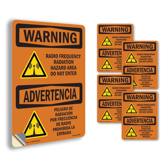 Radio Frequency Radiation Hazard Area OSHA WARNING Vinyl Decal Label 5 Inch x 3.5 Inch - 5 Pack