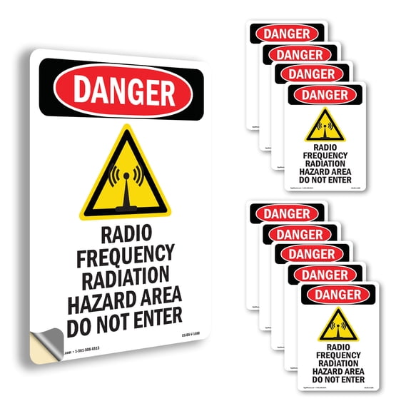Radio Frequency Radiation OSHA Danger Vinyl Decal Label 7 Inch x 5 Inch - 10 Pack