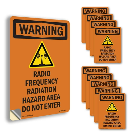 Radio Frequency Radiation With Symbol OSHA WARNING Vinyl Decal Label 5 Inch x 3.5 Inch - 10 Pack