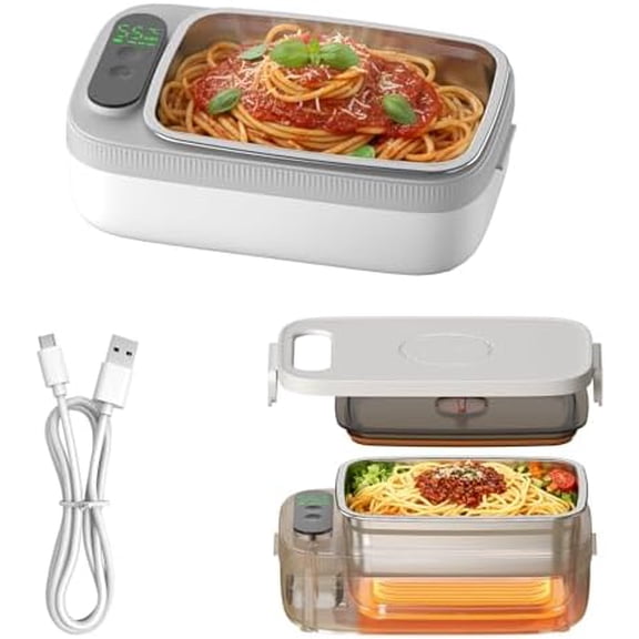 Radio Heater Lunch Box Rechargeable Portable Food Warmer with Digital Display and Keep-Warm Function 1L Large Capacity Food Warmer Ideal for Office Camping Travel$$Home Decor, Kitchen, & Other