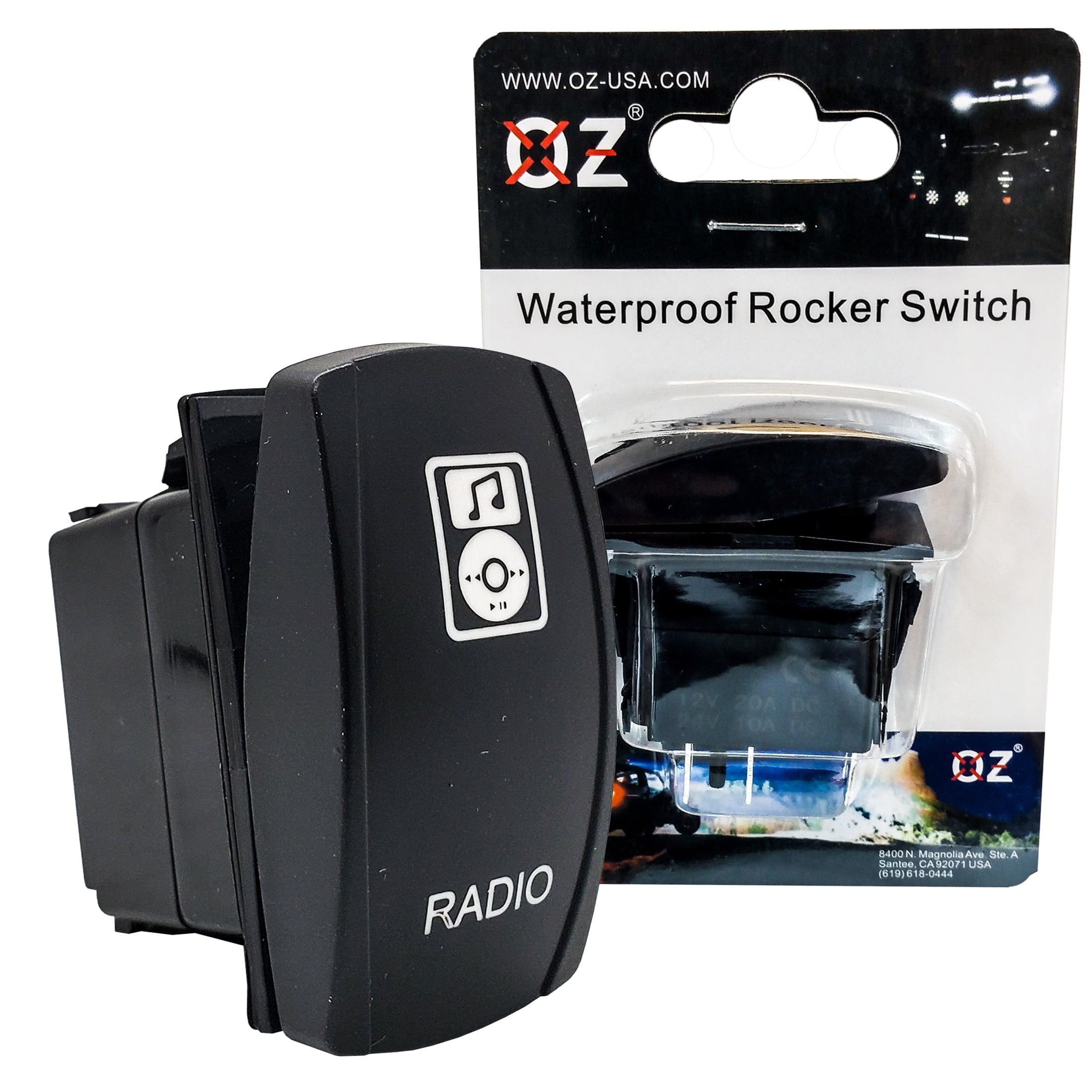 Radio On/Off Rocker Switch 5-Pin SPST OZ-USA® Laser Etch Blue LED for ...