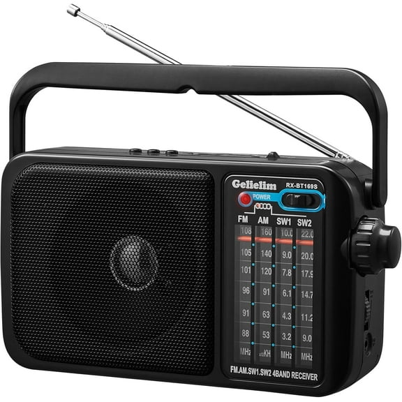 Radio Portable AM FM with Bluetooth Loud Speaker, Radio Plug in Wall or Battery Powered Best Recept for Home or Outdoor, Earphone Jack, Large Dial Easy to Use, Great Gfits for Seniors
