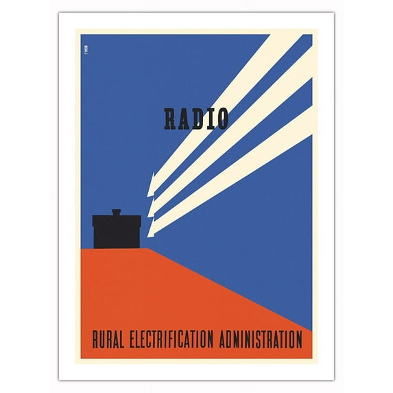 Radio - Rural Electrification Administration - Vintage Advertising Poster by Lester Beall c.1937 - Fine Art Matte Paper Print (Unframed) 24x32in