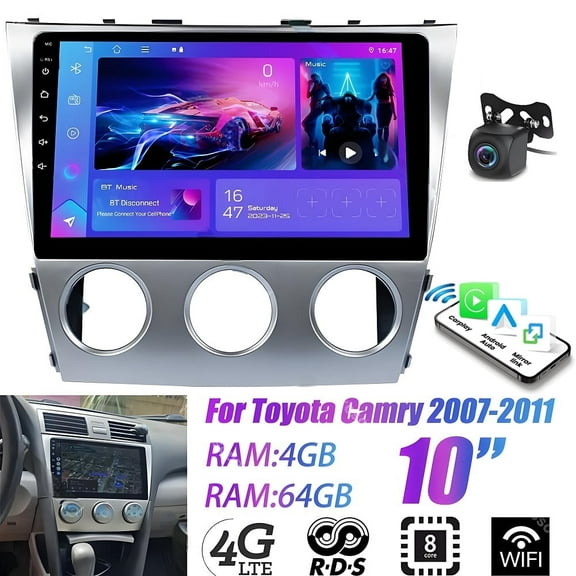 Radio for Toyota Camry 2007-2011 Android 13 Stereo 10 Inch with Wireless CarPlay Android Auto, 4+64G Touch Screen in-Dash GPS Navigation BT HiFi RDS Backup Camera