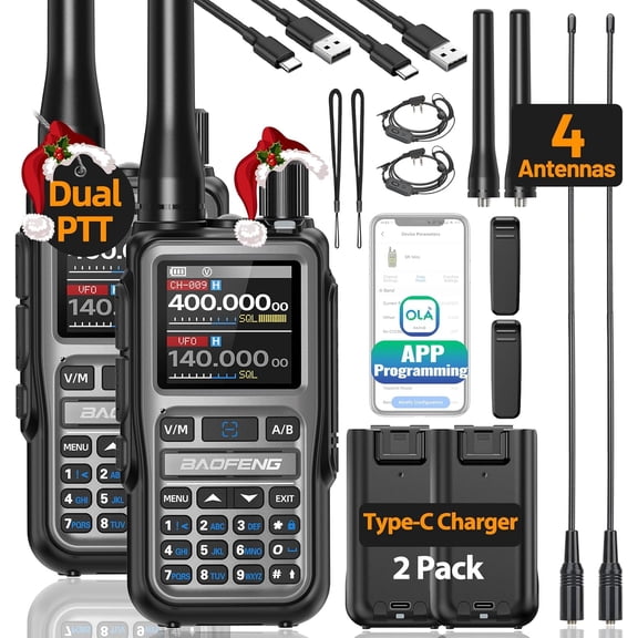 Radio UV-5R Mini Ham Radio Long Range Handheld Two Way Radio NOAA Weather Radio Rechargeable Walkie Talkies Dual PTT APP Programming Copy Frequency 999CH with USB-C Charging Survival Radio