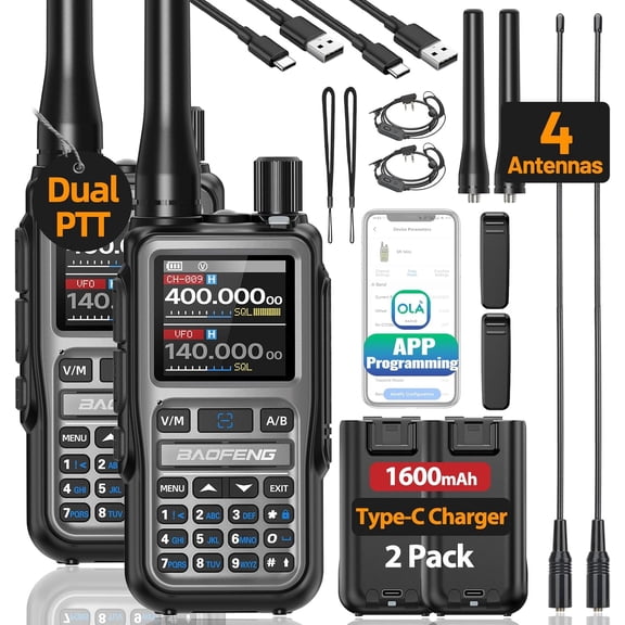 Radio UV-5R Mini Ham Radio Long Range Handheld Two Way Radio NOAA Weather Radio Rechargeable Walkie Talkies Dual PTT APP Programming Copy Frequency 999CH with USB-C Charging Survival Radio