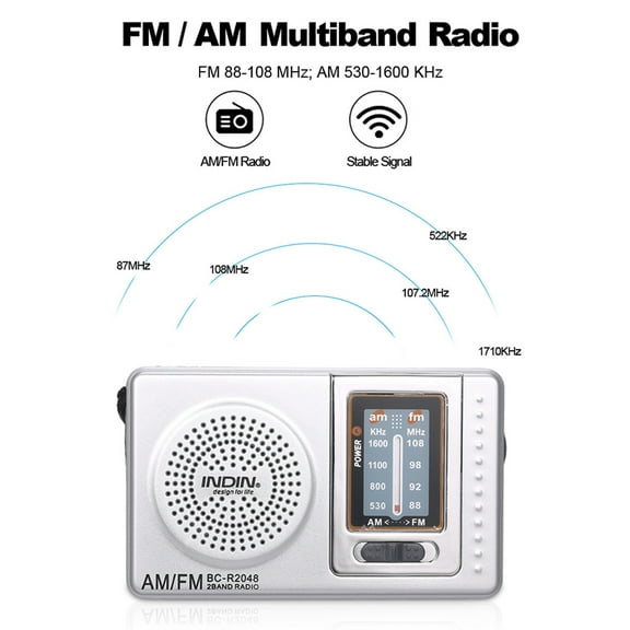 Radio set,Antenna Bc-r2048 Am Am Radio Silver Radio Receiver Portable Radio 2 Band Portable Pocket Radio Pocket Radio Built-in Set Eryue Bc-r2048 Radio Set Eryue
