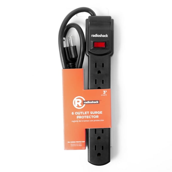 RadioShack 6 Outlet Black Surge Protector (90 Joules)
