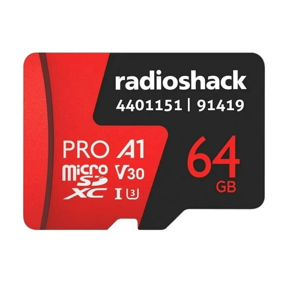 RadioShack 64GB Micro SD U3 V30 100MB/s Speed, 4K UHD, Waterproof, Shock-Proof