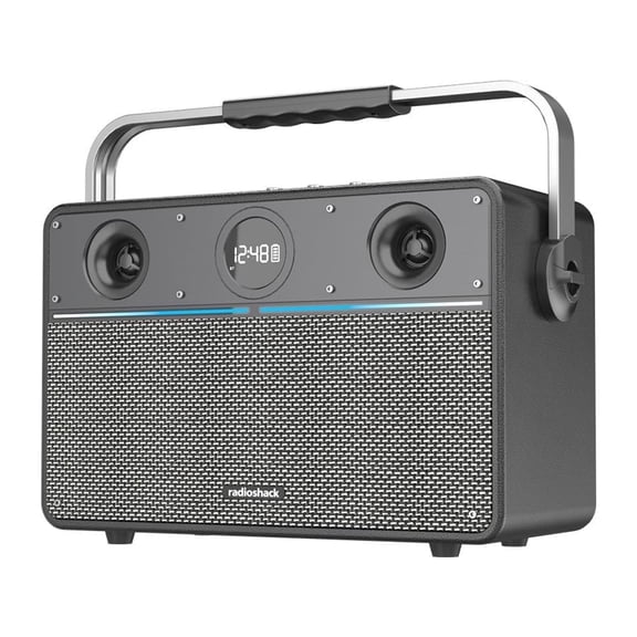 RadioShack 80W Wireless Speaker with Bluetooth, Dual Woofers and Tweeters, USB and AUX Input, Guitar and Microphone Ports, Model 4001985