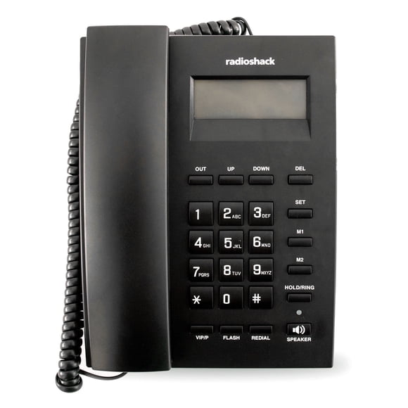 RadioShack Corded, Black, Square Phone with Display, Landline Phone for Office or Home Offers Pre-Dial, Re-Dial, and Edit Functions for Seamless Call Management