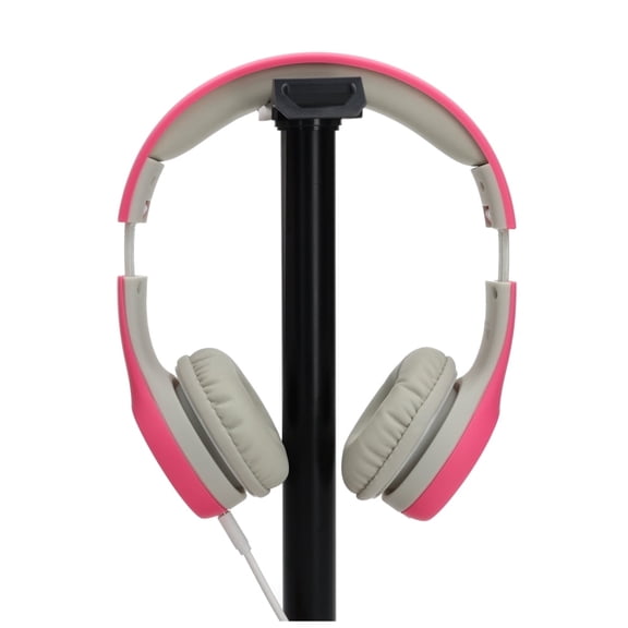 RadioShack Kids Wired Headphones with Volume Limiter, 3.5mm Audio Jack, Cushioned Ear Pads, Adjustable Foldable Headband, 4 ft Cable, Pink/White, Model 3304456